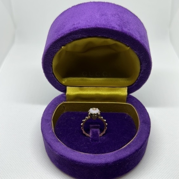 GUCCI 18k 3 diamonds pink opal real diamonds 3 jaguar head 100% real - Picture 6 of 15
